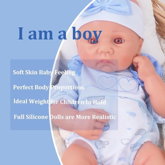 16.14 in Full Silicone nude Reborn Baby Dolls BOY Lifelike Newborn Dolls Baby - Picture 4 of 7